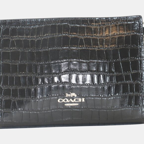 Coach Croc-Embossed Leather Slim Crossbody Bag – Black with Silver Chain (CR237)